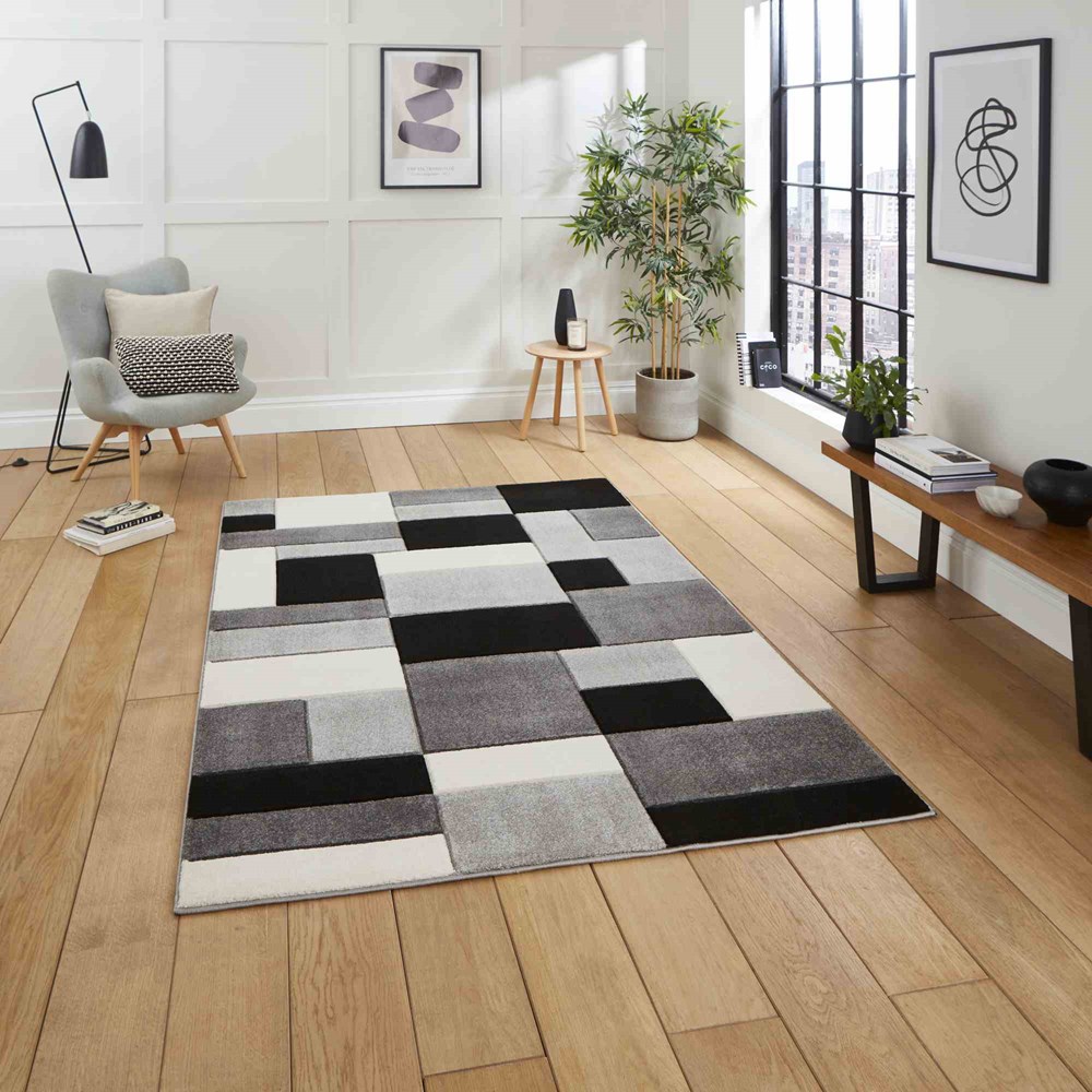 Matrix MT61 Modern Geometric Rugs in Grey Black